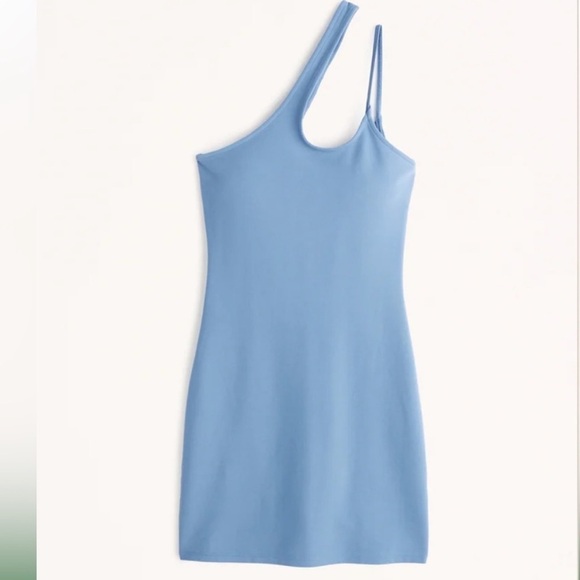 NWOT ABERCROMBIE Fitch Asymmetrical One Shoulder Ponte Mini Dress Blue XS P - Picture 1 of 11